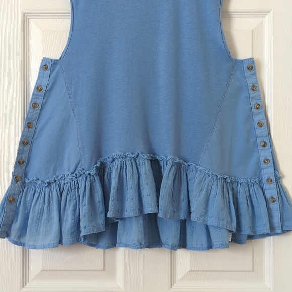 Pilcro Anthropologie Side Buttoned Ruffled Hem Babydoll Muscle Tank Top Blue XSP - Picture 7 of 12